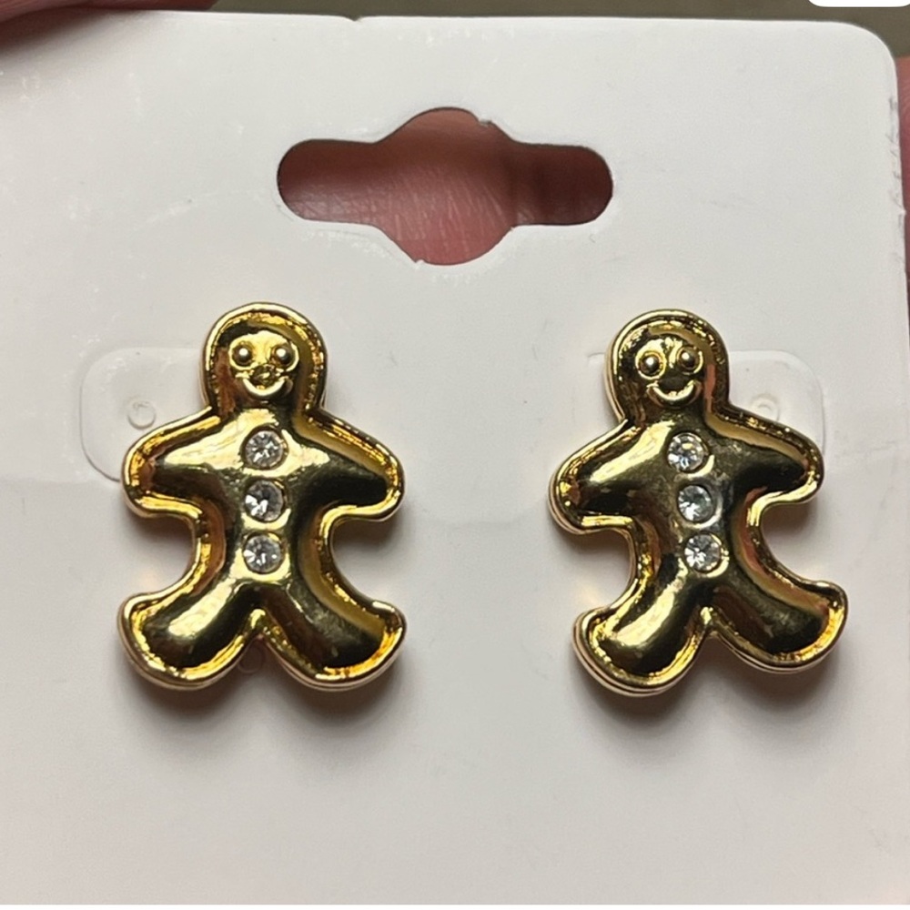 Avon Gold tone Gingerbread Man stud Earrings Vintage